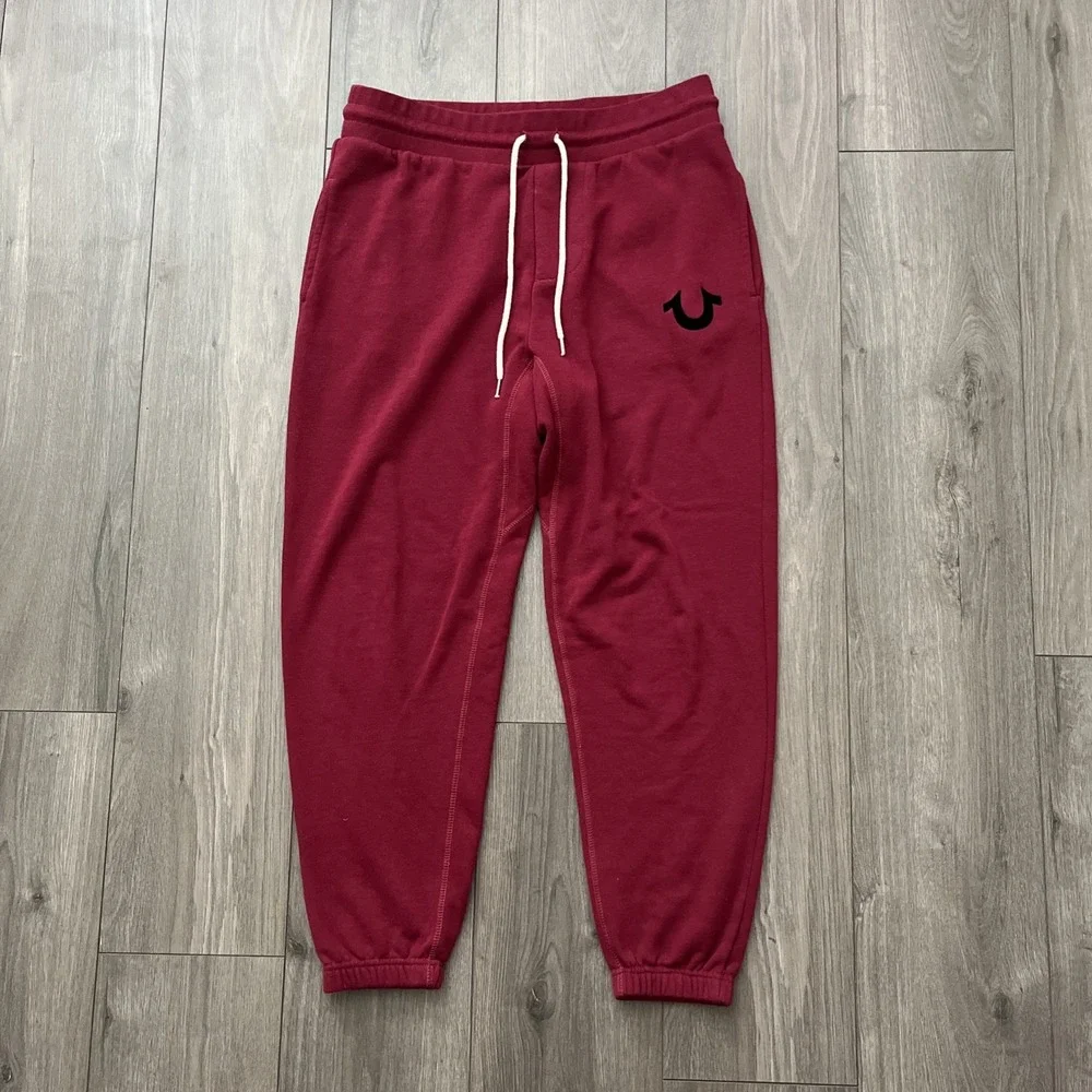 True Religion Mens M Jogger Sweatpants Burgundy Drawstring